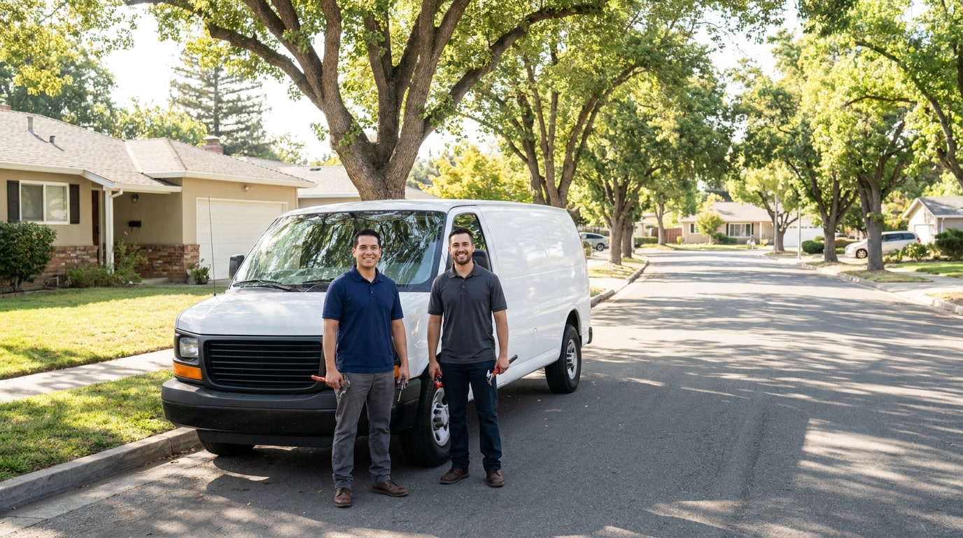 Locksmith Emergency technician working at a residential door at night in San Jose South Bay